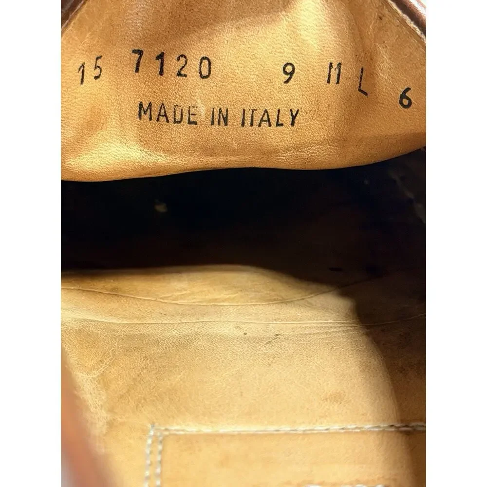 VTG Johnston & Murphy Italy Woven Leather Tassel Loafers Mens SZ 9 M Cognac